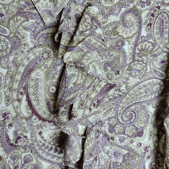 Karen Scott Ruffle Front Bell Sleeves Paisley Button Down Blouse, Sz L - Picture 5 of 9